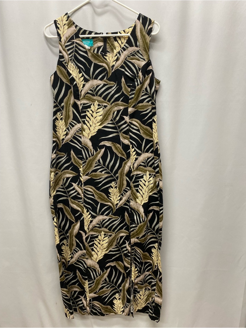 Vintage Hawaiian maxi dress size large tropical beach cruise leaf Aloha USA